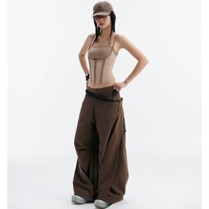 Brown Wide-Leg Women's Pants
